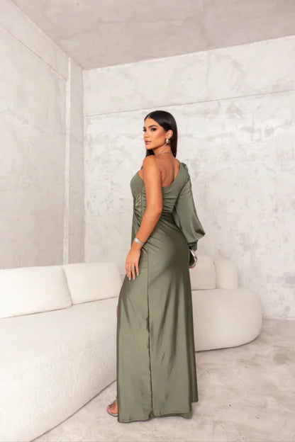 Dames Satijnen Jurk One-Shoulder Stijl