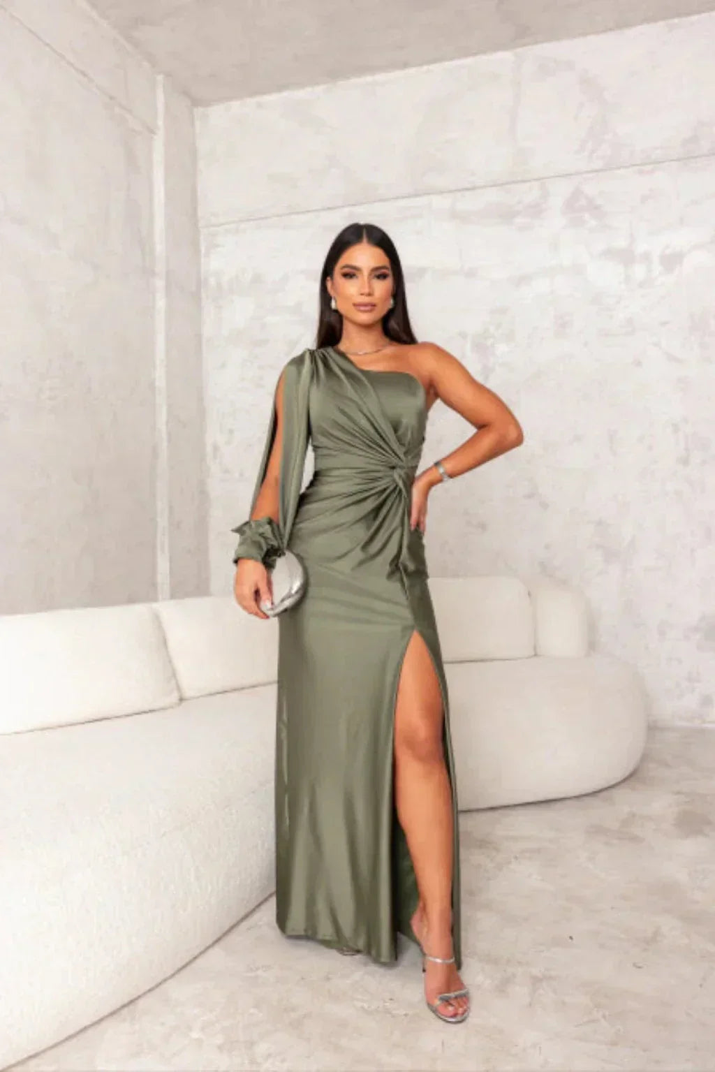 Dames Satijnen Jurk One-Shoulder Stijl