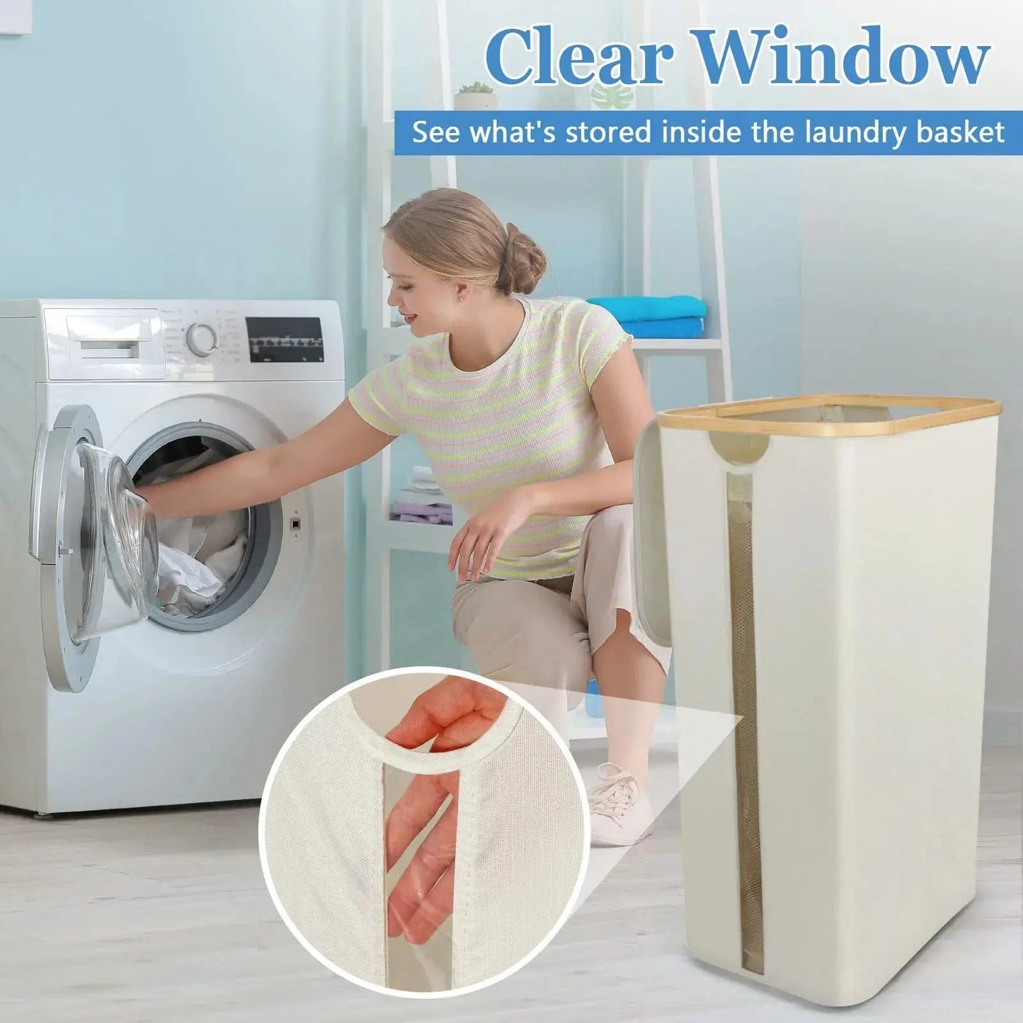 Opvouwbare Wasmand met Deksel 100L Bamboe Handvatten Beige Grijs Zwart Polyester Grote Capaciteit Wasbox