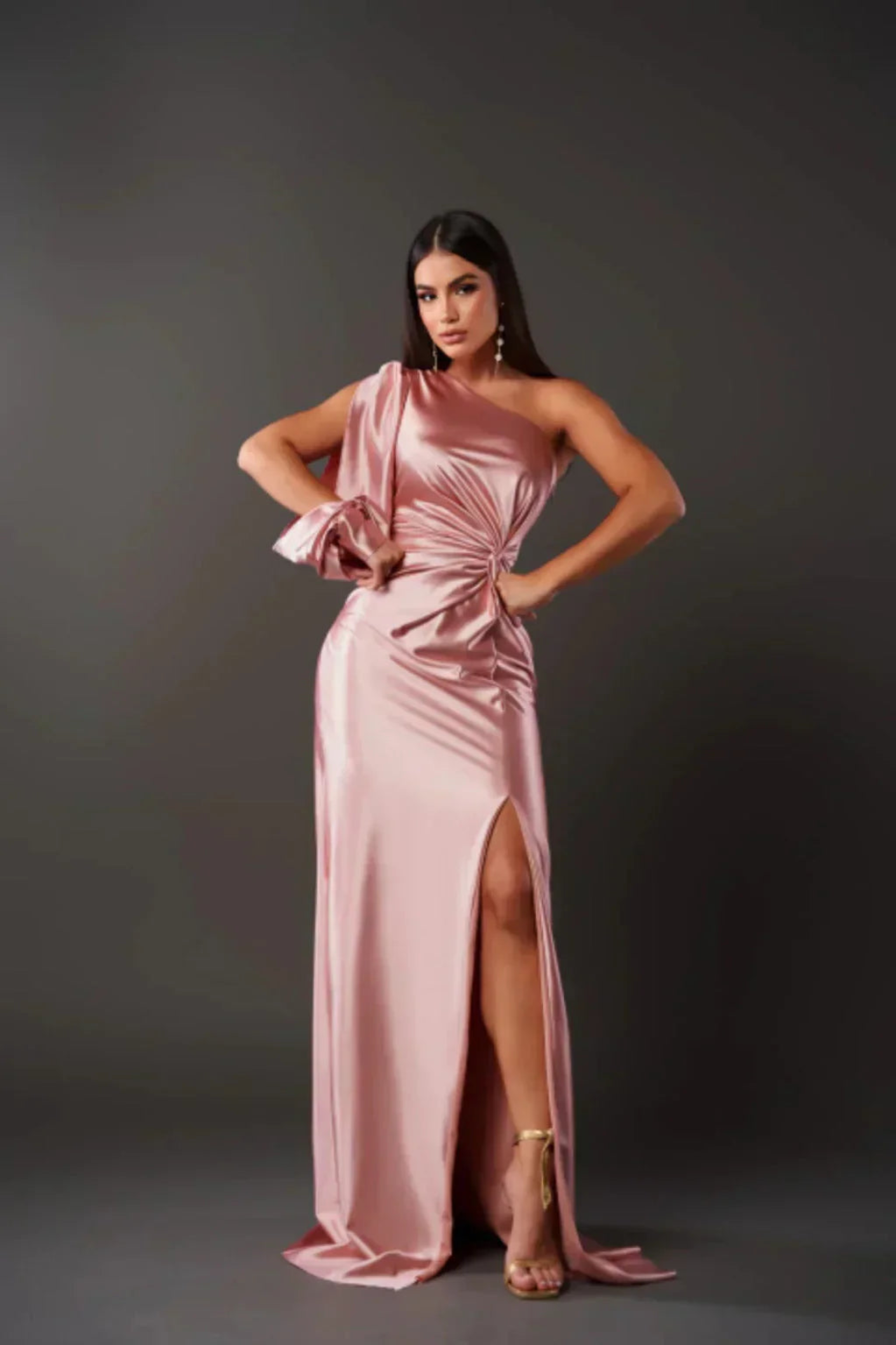Elegant One-Shoulder Maxi Bruiloftsgast Jurk met Split