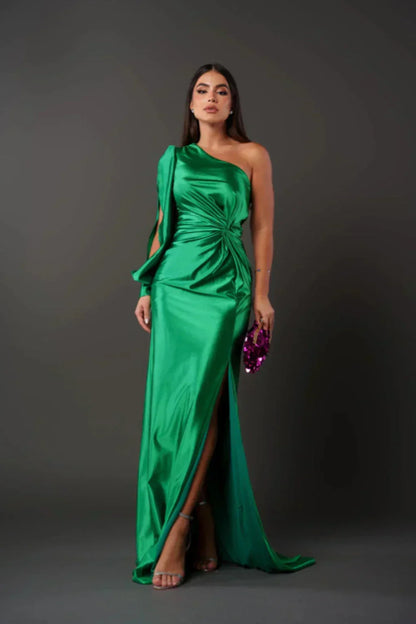 Dames Satijnen Jurk One-Shoulder Stijl