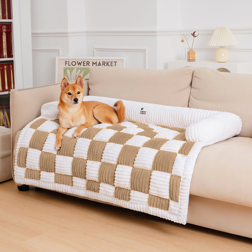 Geruit Hondenkussen Vierkant Beschermhoes Bank Meubels Huisdier 61×70 cm Crème Beige Bruin Koffie Grijs