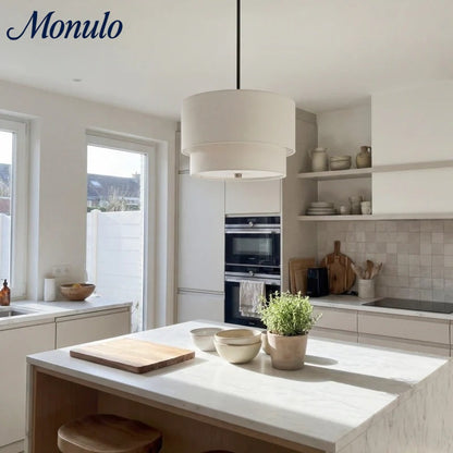 Dubbele Stoffen Drum Hanglamp – Moderne Gelaagde Kap Plafondlamp voor Eetkamer Woonkamer