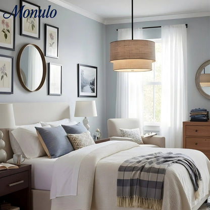 Dubbele Stoffen Drum Hanglamp – Moderne Gelaagde Kap Plafondlamp voor Eetkamer Woonkamer
