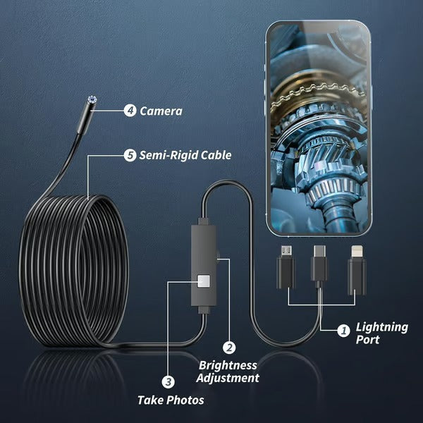 Inspectiecamera Telefoon 1080P HD 5 Meter Kabel LED Endoscoop