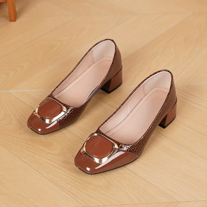 Dames Pumps Met Blokhak en Vierkante Neus Chique Stijl