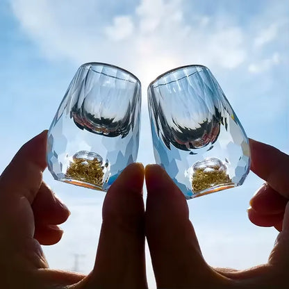 Japans Shotglas met Goudfolie Dubbele Bodem 15ml Premium Kristalglas Sakebekertje Luxe Drankglas Wodka Likeur Thee Ceremonie Cadeau Gouden Accent Elegant Design