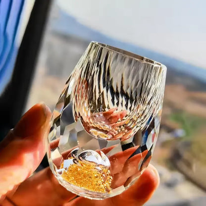 Japans Shotglas met Goudfolie Dubbele Bodem 15ml Premium Kristalglas Sakebekertje Luxe Drankglas Wodka Likeur Thee Ceremonie Cadeau Gouden Accent Elegant Design