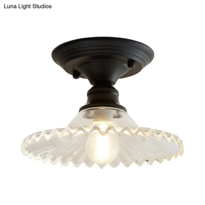 Industriële Plafondarmatuur met Geribbeld Glas – Groen/Helder Retro Fitting E26/E27