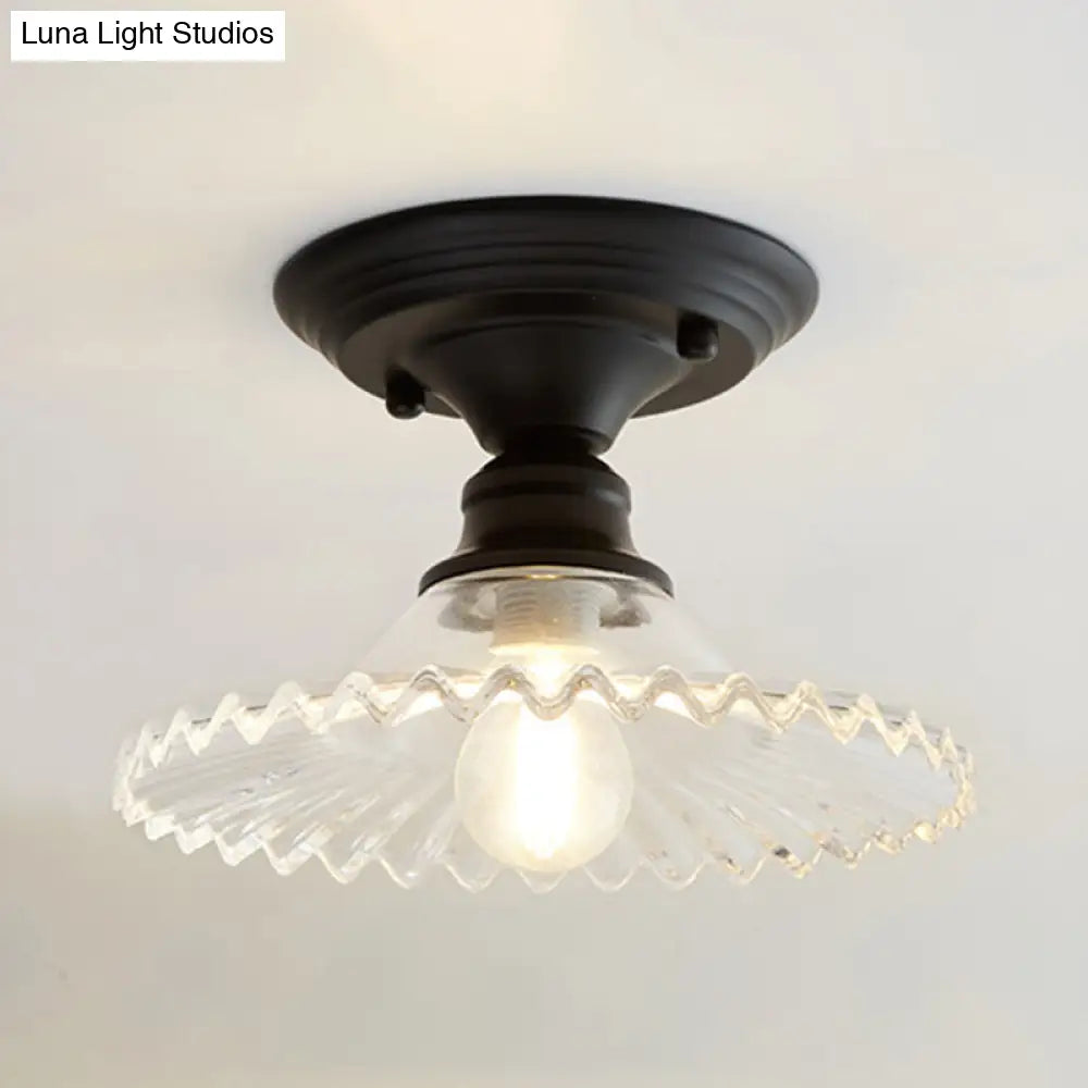 Industriële Plafondarmatuur met Geribbeld Glas – Groen/Helder Retro Fitting E26/E27