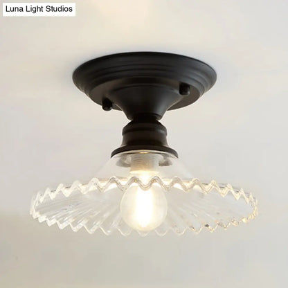 Industriële Plafondarmatuur met Geribbeld Glas – Groen/Helder Retro Fitting E26/E27