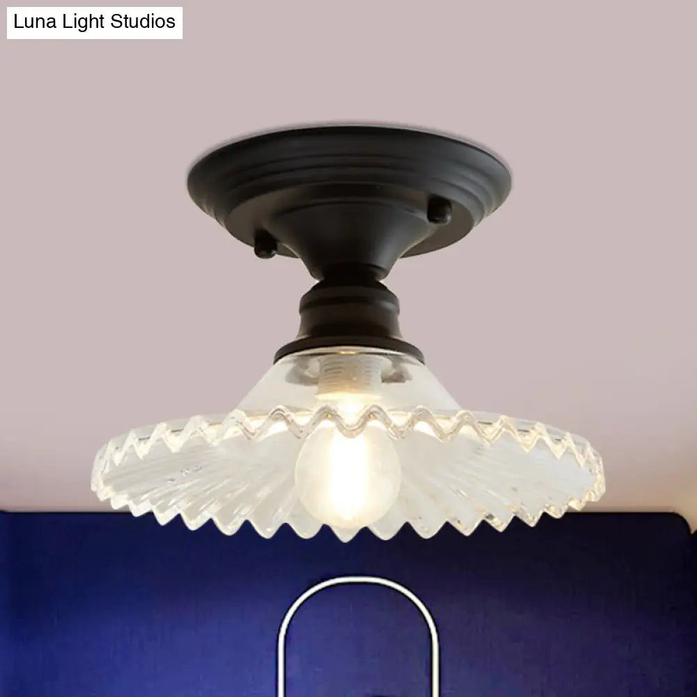 Industriële Plafondarmatuur met Geribbeld Glas – Groen/Helder Retro Fitting E26/E27