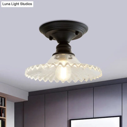 Industriële Plafondarmatuur met Geribbeld Glas – Groen/Helder Retro Fitting E26/E27