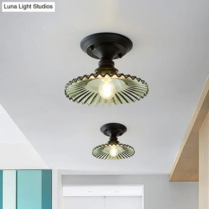 Industriële Plafondarmatuur met Geribbeld Glas – Groen/Helder Retro Fitting E26/E27