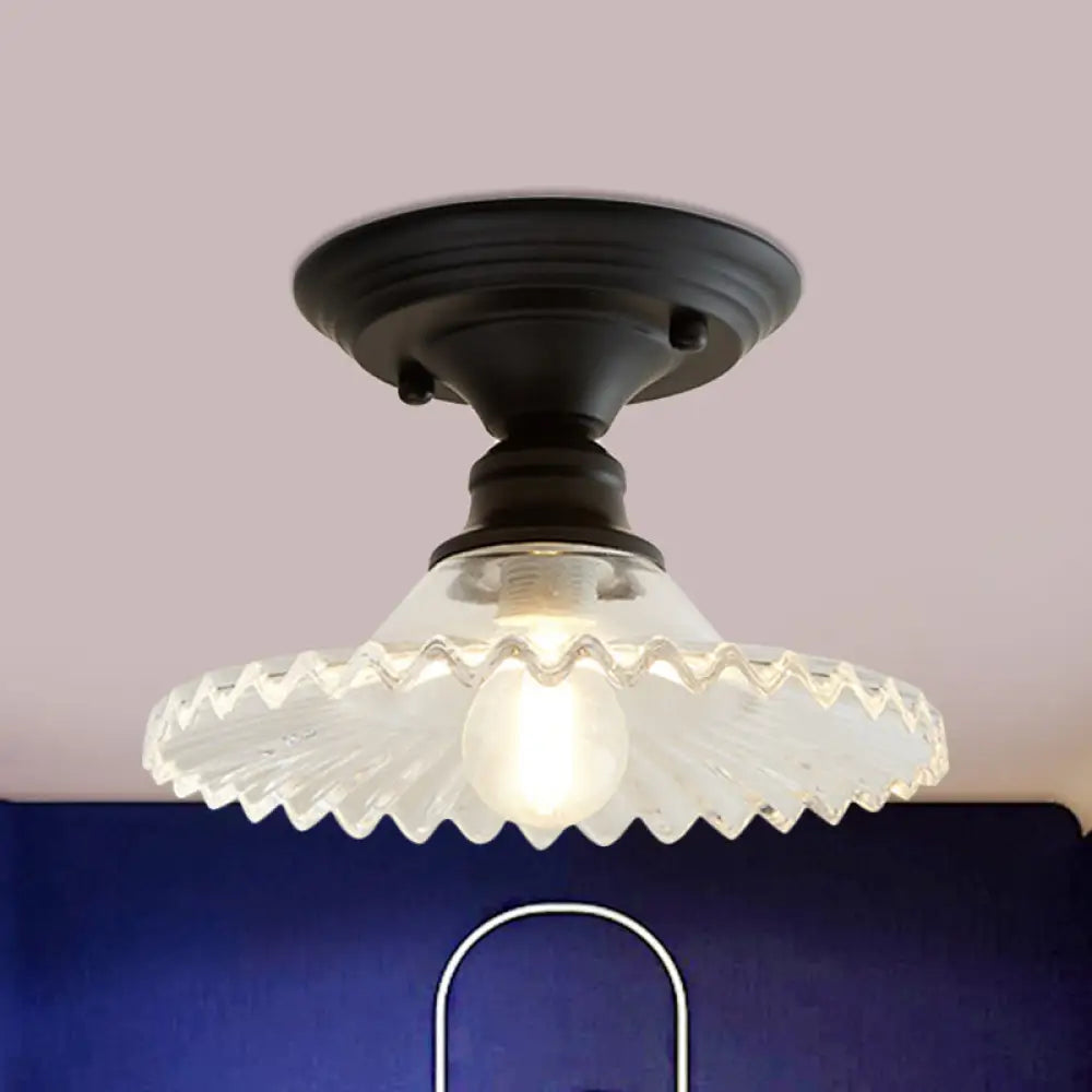 Industriële Plafondarmatuur met Geribbeld Glas – Groen/Helder Retro Fitting E26/E27