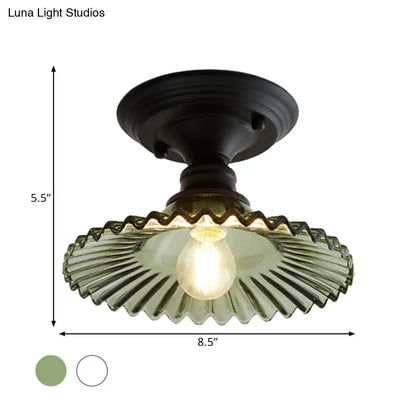 Industriële Plafondarmatuur met Geribbeld Glas – Groen/Helder Retro Fitting E26/E27