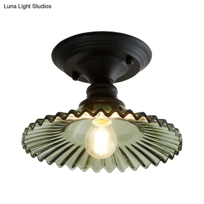 Industriële Plafondarmatuur met Geribbeld Glas – Groen/Helder Retro Fitting E26/E27