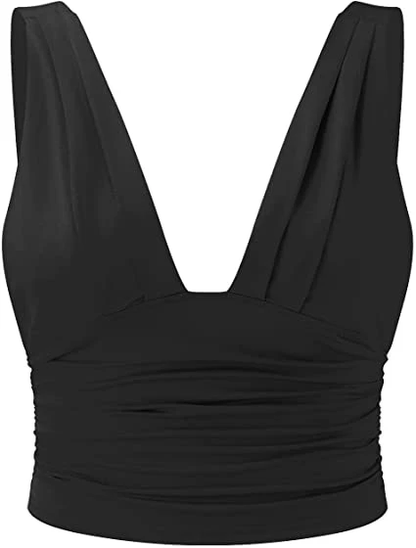 Mouwloze Top met Diepe Halslijn en Plooi Taille