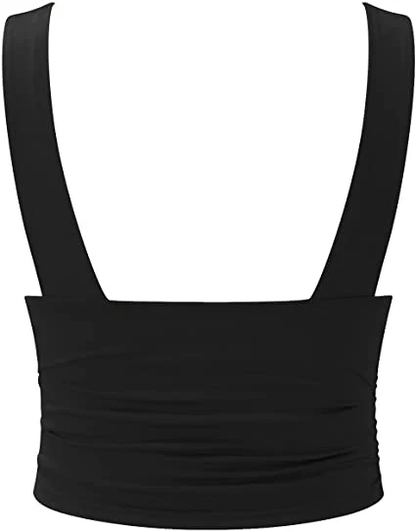 Mouwloze Top met Diepe Halslijn en Plooi Taille
