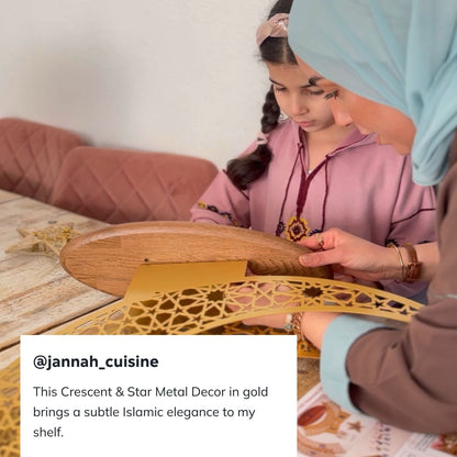 Islamitische Maan & Ster Wanddecoratie — Metalen Ramadan Ornament in Goud of Zwart