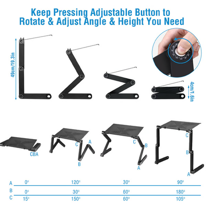 Verstelbare Laptopstandaard met 360° Draaibare Poten en Muismat - Ergonomische Werkhouding voor Thuiswerken Kantoor Bureau Bed - Aluminium Laptop Tafel tot 21 Inch - Koeling Ventilatie