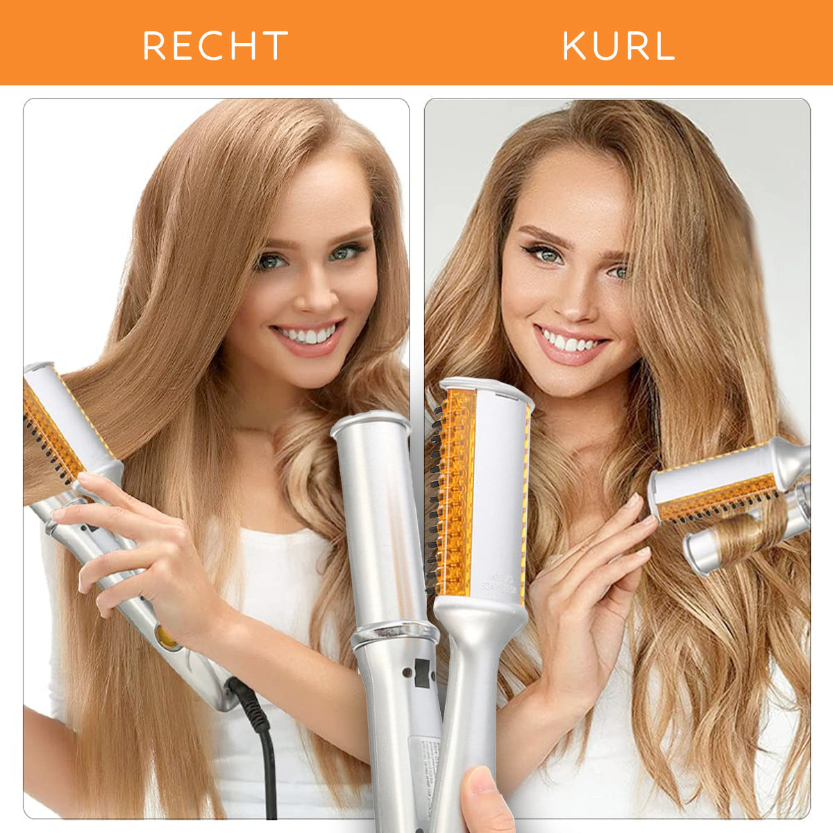 2-in-1 Haarstyler met Roterende Borstel en Keramische Plaat voor Krullen en Stijl Haar
