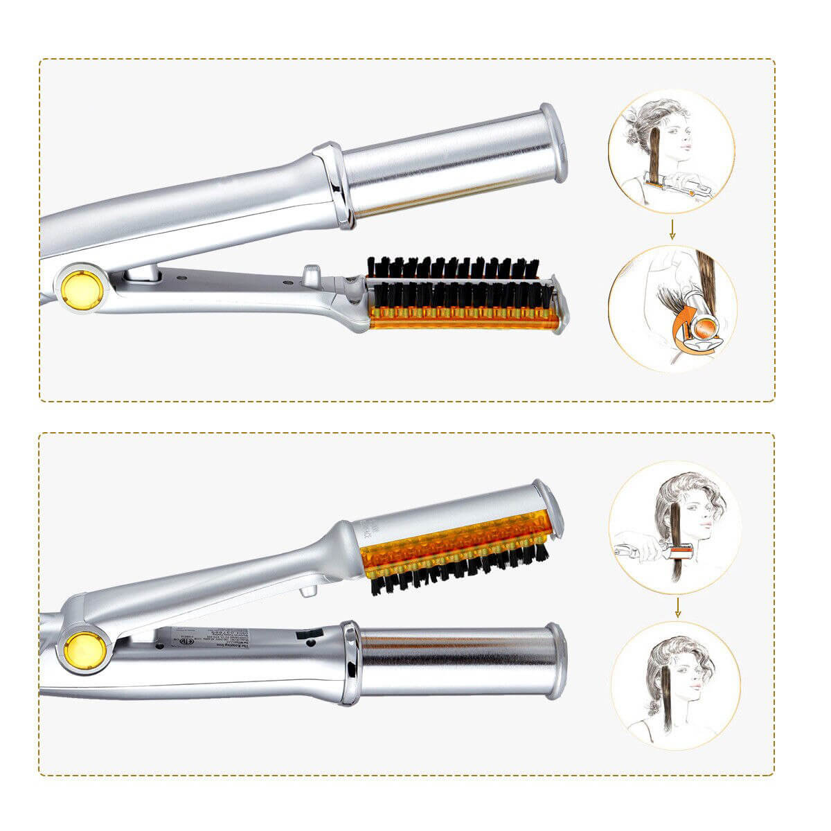 2-in-1 Haarstyler met Roterende Borstel en Keramische Plaat voor Krullen en Stijl Haar