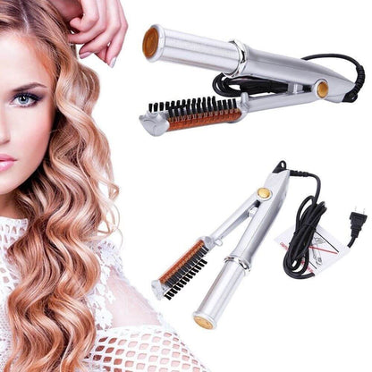 2-in-1 Haarstyler met Roterende Borstel en Keramische Plaat voor Krullen en Stijl Haar