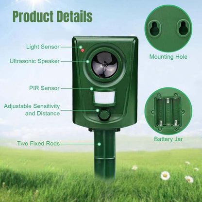 Ultrasone Kattenverdelger met PIR-Sensor en 110° Bereik – Waterbestendig voor Binnen en Buiten
