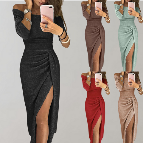 Lange Maxi Jurk Off Shoulder Rood Split Zomerjurk