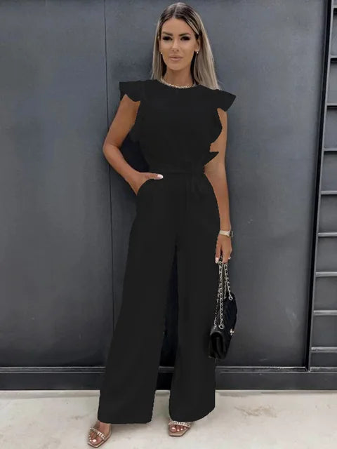 Vrouwelijke Jumpsuit Korte Mouw Wijd Met Elegante Pijpen - StudioMarella