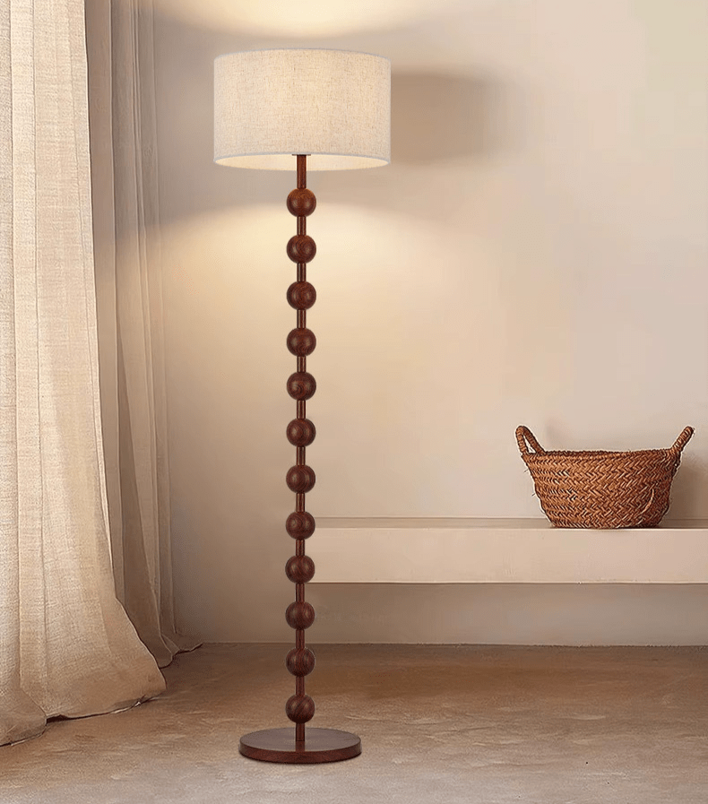 Vloerlamp Hout Bollen Japandi Linnen Kap 170cm Woonkamer