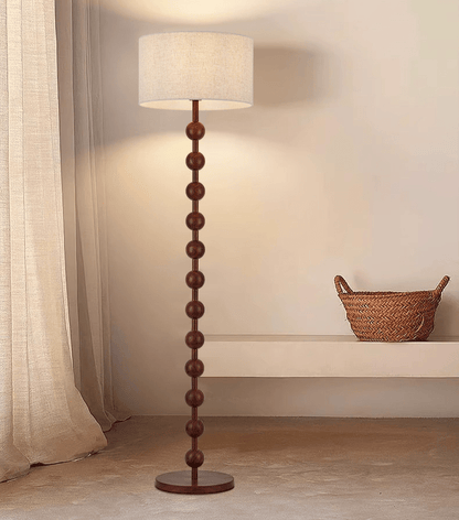 Vloerlamp Hout Bollen Japandi Linnen Kap 170cm Woonkamer