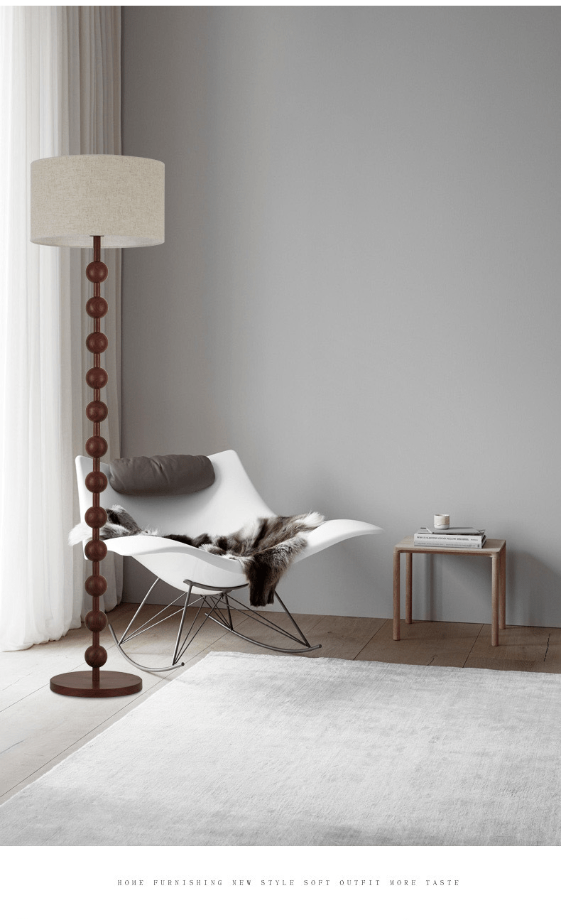 Vloerlamp Hout Bollen Japandi Linnen Kap 170cm Woonkamer