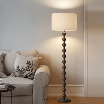Vloerlamp Hout Bollen Japandi Linnen Kap 170cm Woonkamer