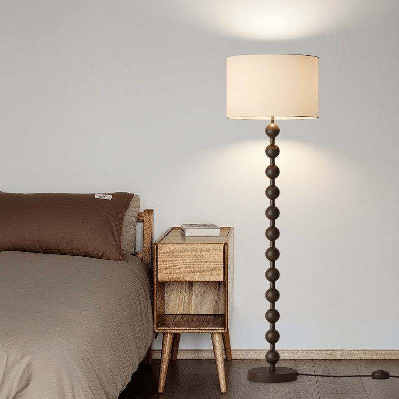 Vloerlamp Hout Bollen Japandi Linnen Kap 170cm Woonkamer