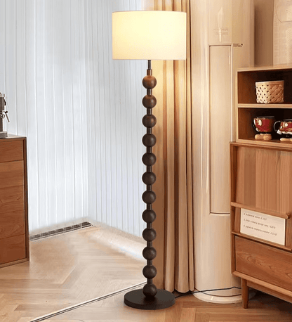 Vloerlamp Hout Bollen Japandi Linnen Kap 170cm Woonkamer