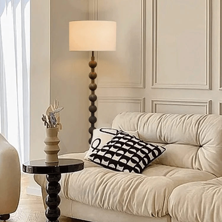 Vloerlamp Hout Bollen Japandi Linnen Kap 170cm Woonkamer