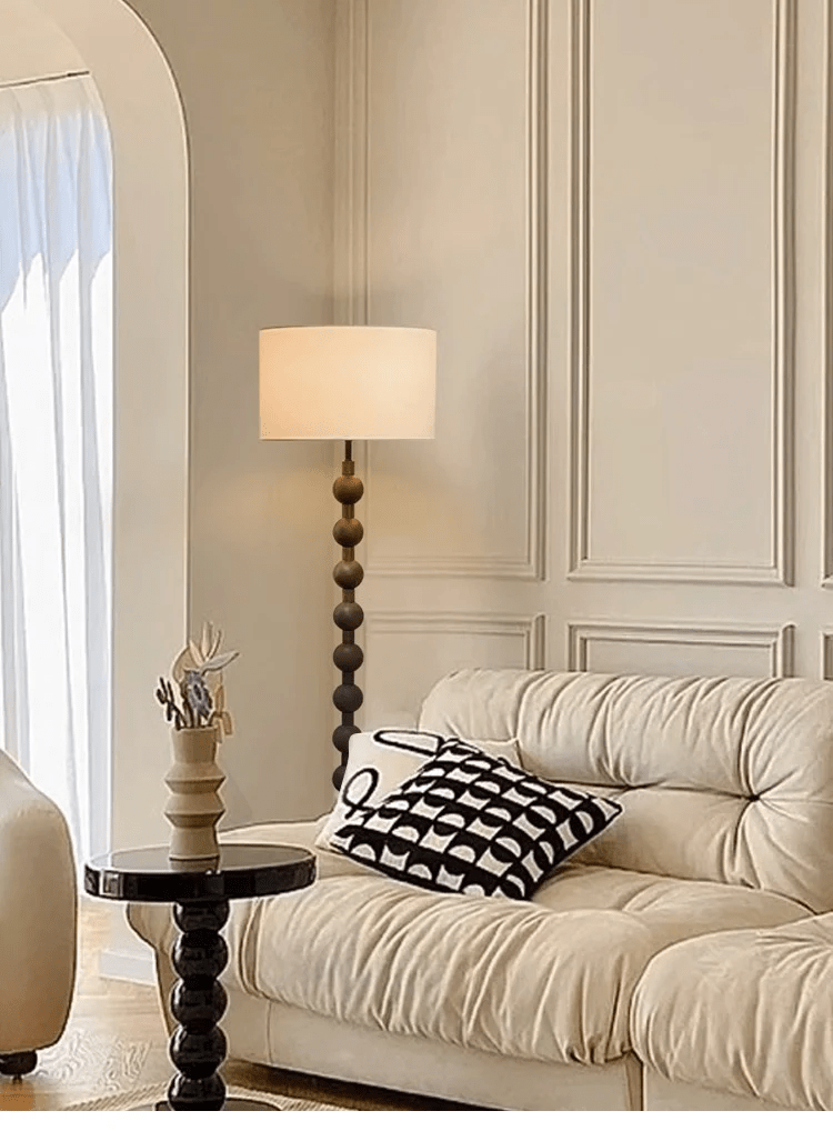 Vloerlamp Hout Bollen Japandi Linnen Kap 170cm Woonkamer