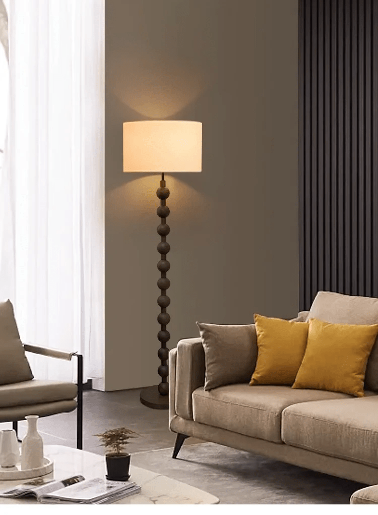 Vloerlamp Hout Bollen Japandi Linnen Kap 170cm Woonkamer