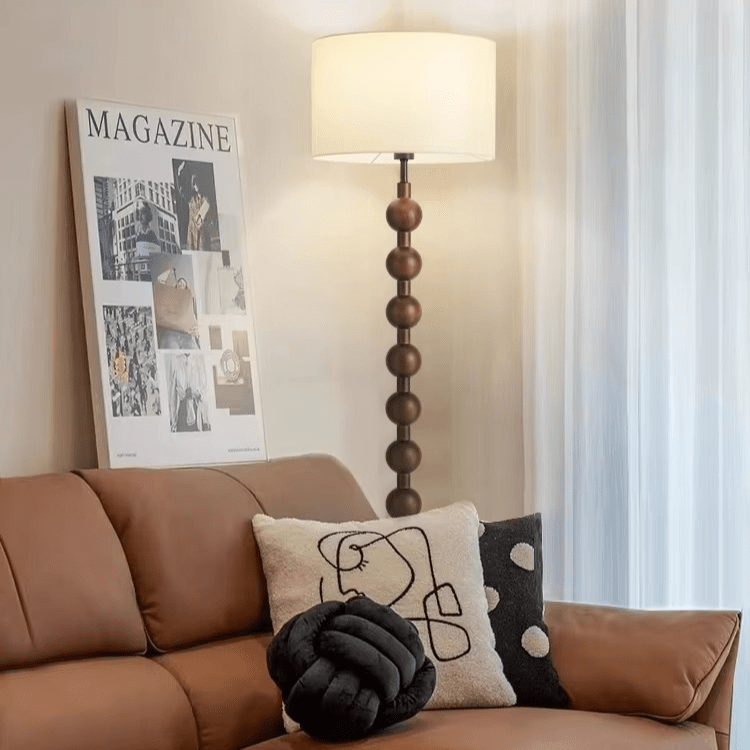 Vloerlamp Hout Bollen Japandi Linnen Kap 170cm Woonkamer