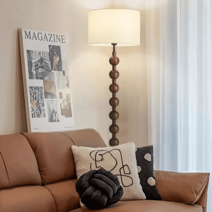 Vloerlamp Hout Bollen Japandi Linnen Kap 170cm Woonkamer