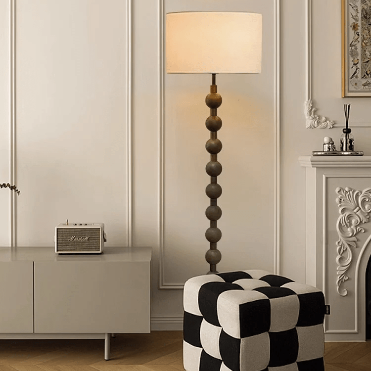Vloerlamp Hout Bollen Japandi Linnen Kap 170cm Woonkamer