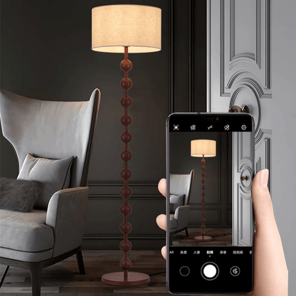 Vloerlamp Hout Bollen Japandi Linnen Kap 170cm Woonkamer