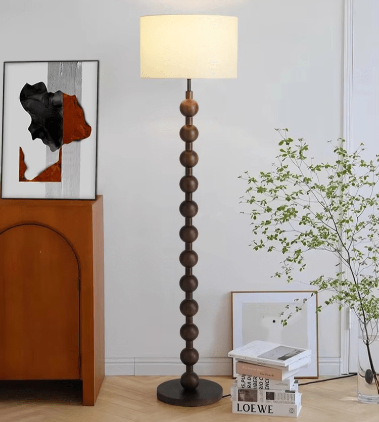 Vloerlamp Hout Bollen Japandi Linnen Kap 170cm Woonkamer