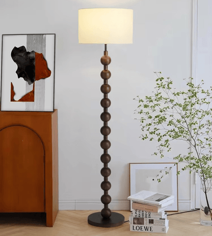 Vloerlamp Hout Bollen Japandi Linnen Kap 170cm Woonkamer