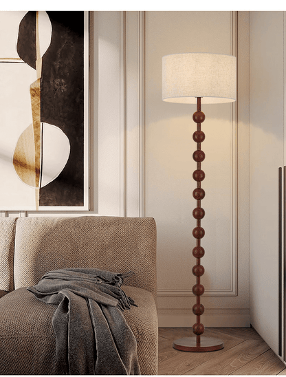Vloerlamp Hout Bollen Japandi Linnen Kap 170cm Woonkamer