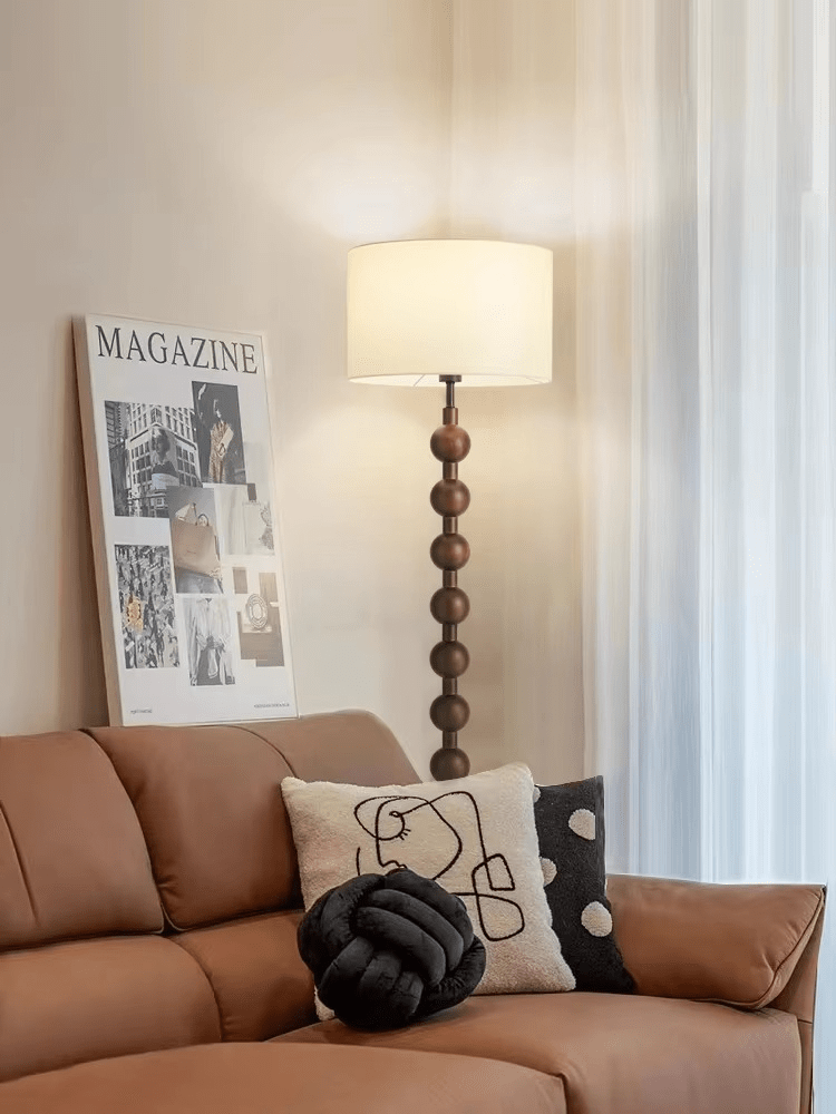 Vloerlamp Hout Bollen Japandi Linnen Kap 170cm Woonkamer
