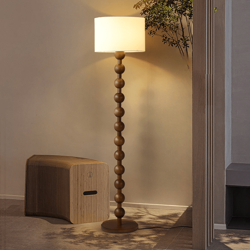 Vloerlamp Hout Bollen Japandi Linnen Kap 170cm Woonkamer