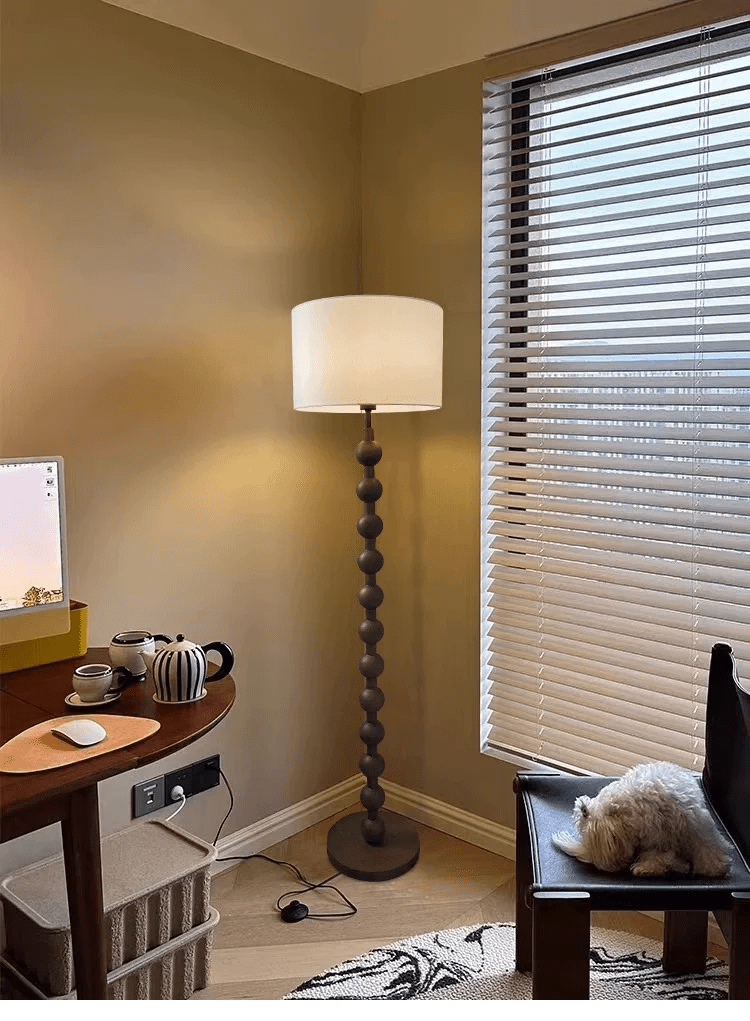 Vloerlamp Hout Bollen Japandi Linnen Kap 170cm Woonkamer